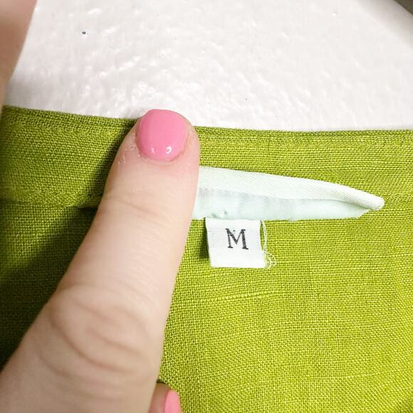 Brynn Walker Lime Green 100% Linen Tie Curved Hem Tunic Top women’s size medium - Picture 8 of 15
